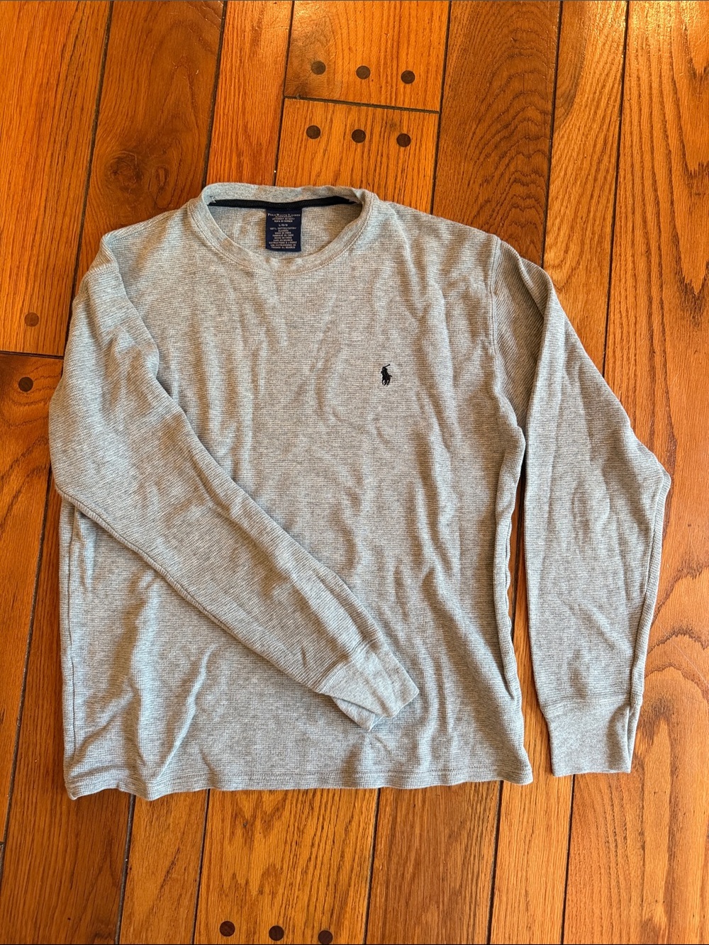 Ralph Lauren Men's Long Sleeve Crewneck Shirt - Light Gray with Navy logo